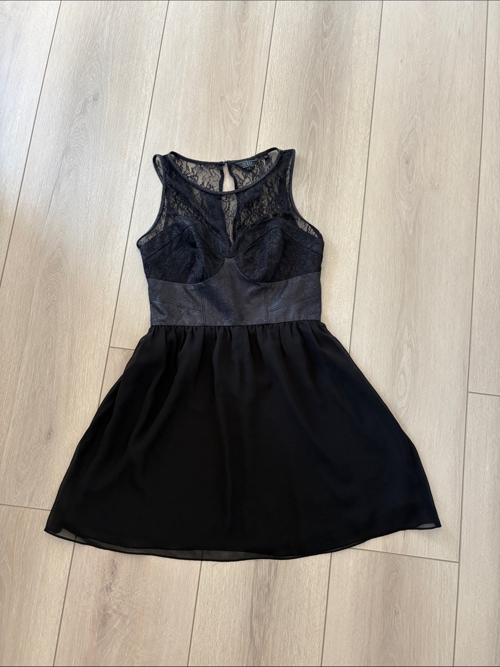 Guess Black Lace Bodice Skater Dress